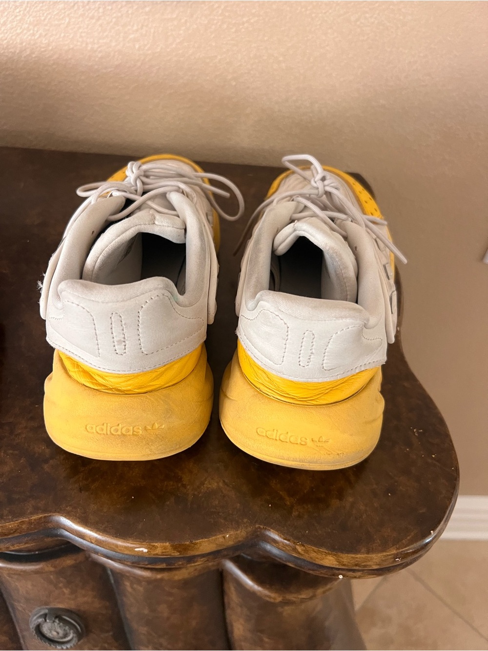 adidas yellow White leather Athletic Sneakers